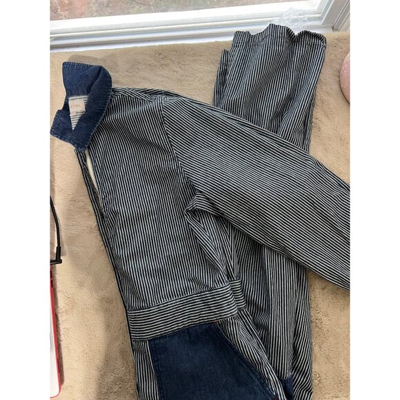 Brixton M Navy & White Striped Denim Long Sleeve Jumpsuit With Zip Closure & Poc - Picture 6 of 10